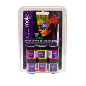 Kit Tinta Facial 6 Cores Fluorescente C/Pincel Colormake
